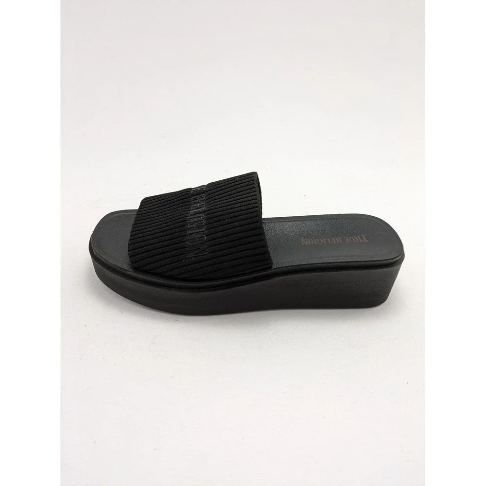 Womens True Religion Jann Black‎ Slip On Mules Fabric Platform Sandals Size 8